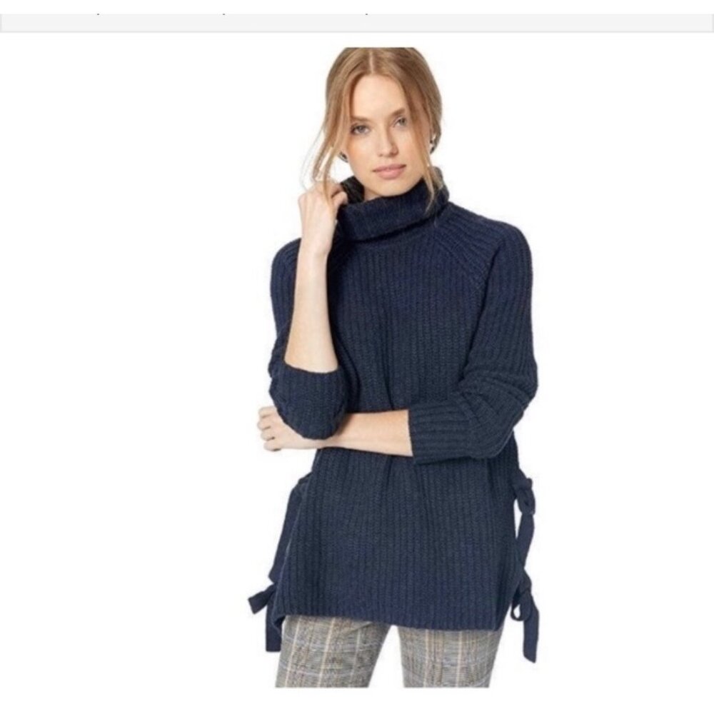 UGG Womens Navy Blue Chunky Knit Turtleneck Sweater With Side Tie Details Large